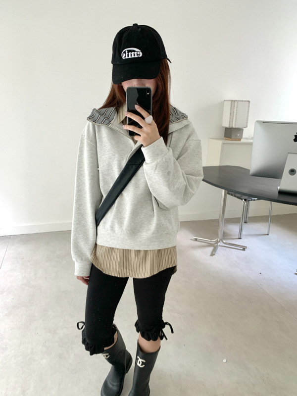 GAGD半拉链分割设计感连帽卫衣女2025秋季新款时尚百搭设计感上衣|undefined