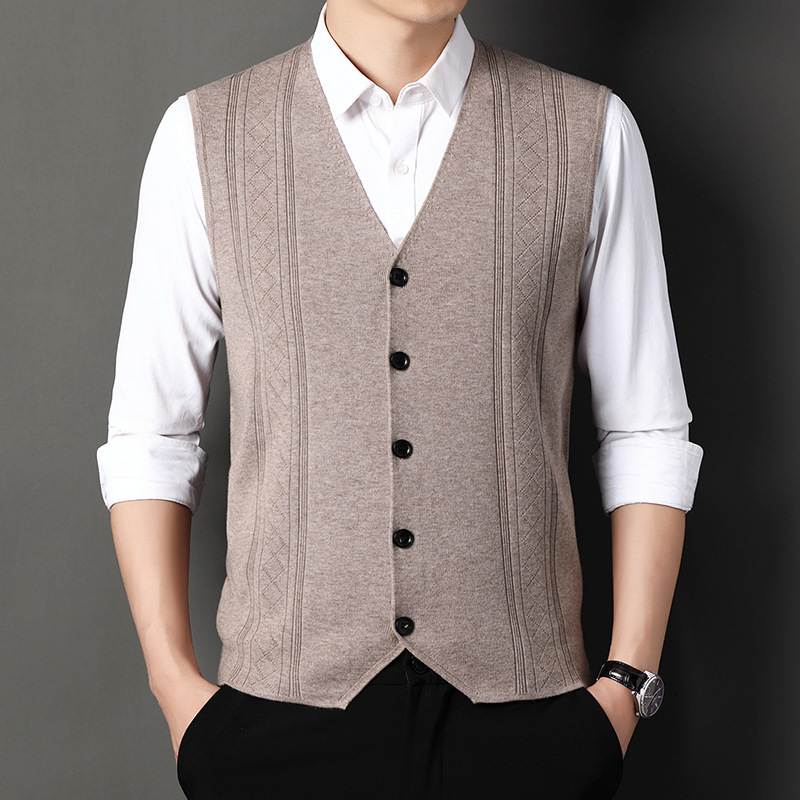 Spring and Autumn Wool Vest Men's Solid Color Casual Business Boutique Men's Sweater Men's Knitted Vest Dad's Clothing
