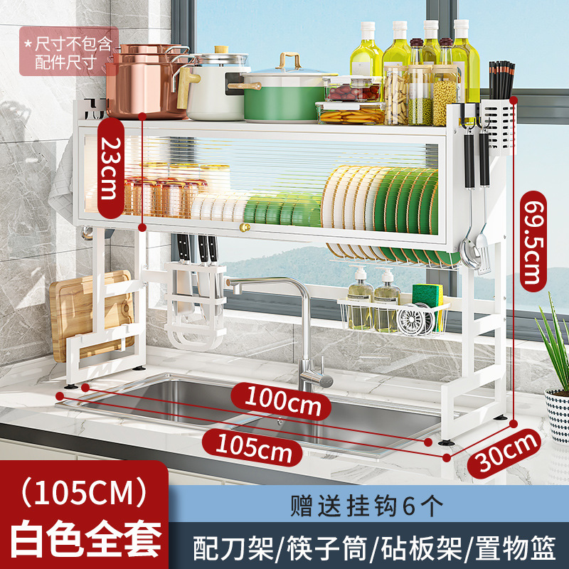 Rack de almacenamiento de fregadero de cocina con encimera de puerta de gabinete Plato de drenaje placa de corte cuchillo de almacenamiento estante de plato a prueba de polvo