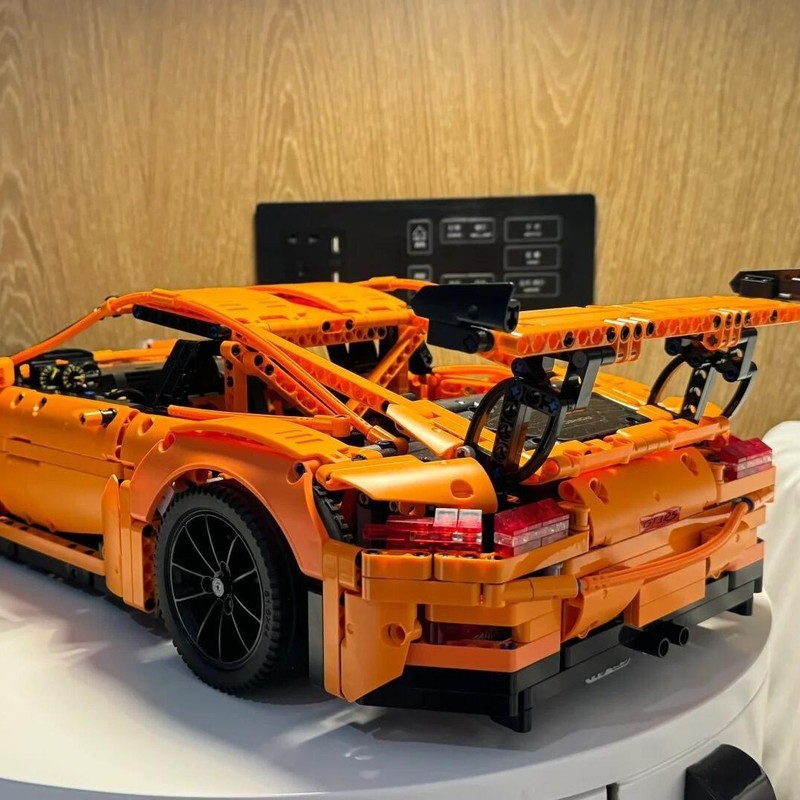 保时捷911橙色GT3跑车赛车汽车模型拼装积木男生玩具兼容乐高跨境|undefined