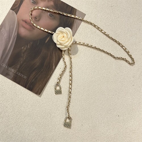 Tea Flower Waist Chain Accessory for Women, Flower Chain Belt Decor for Dresses and Jeans, Trendy Ins Style