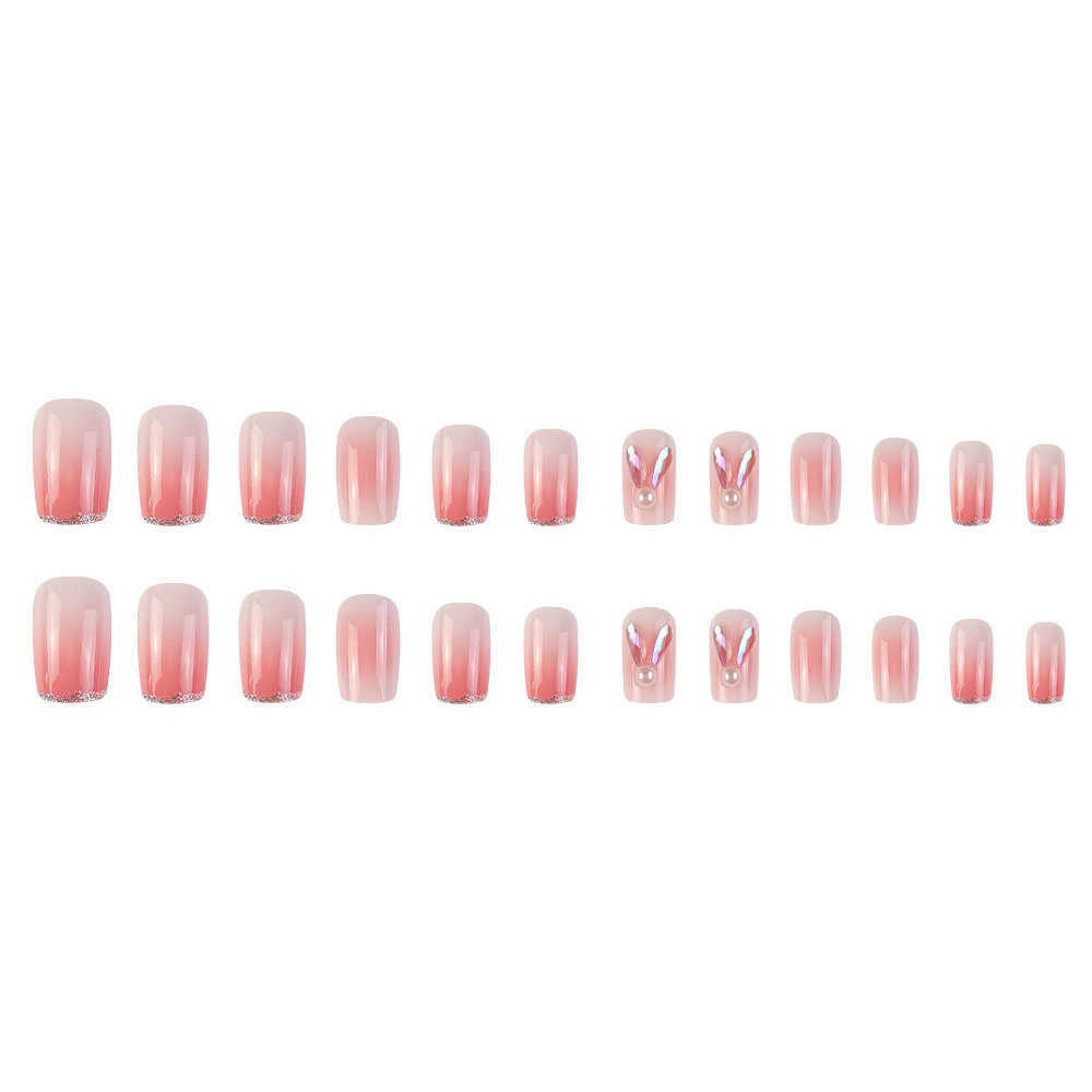 Polvo desnudo gradiente dorado brillante manicure perla francesa orejas de conejo para usar un parche de uñas 24 piezas de parche de uñas falsas