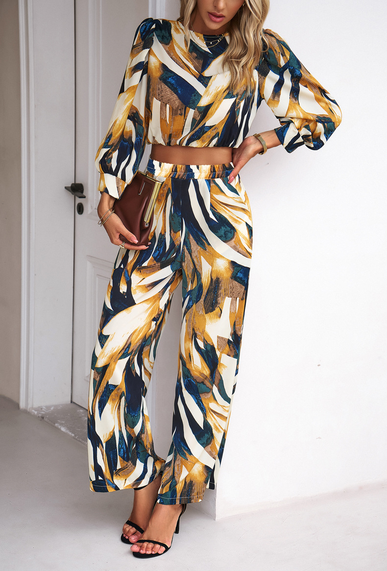 287g Weight Nine Points Sleeve Sleeve Length Polyester Fabric Type Street Women's Casual Printing Polyester Printing Pant Co-ord Set Pants Sets