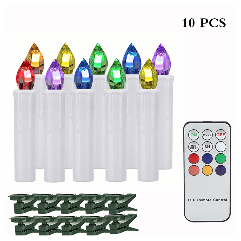 Vela electrónica RGB con temporizador y control remoto para decoración de cumpleaños y festividades, vela navideña, luz LED de plástico simulada, transfronteriza