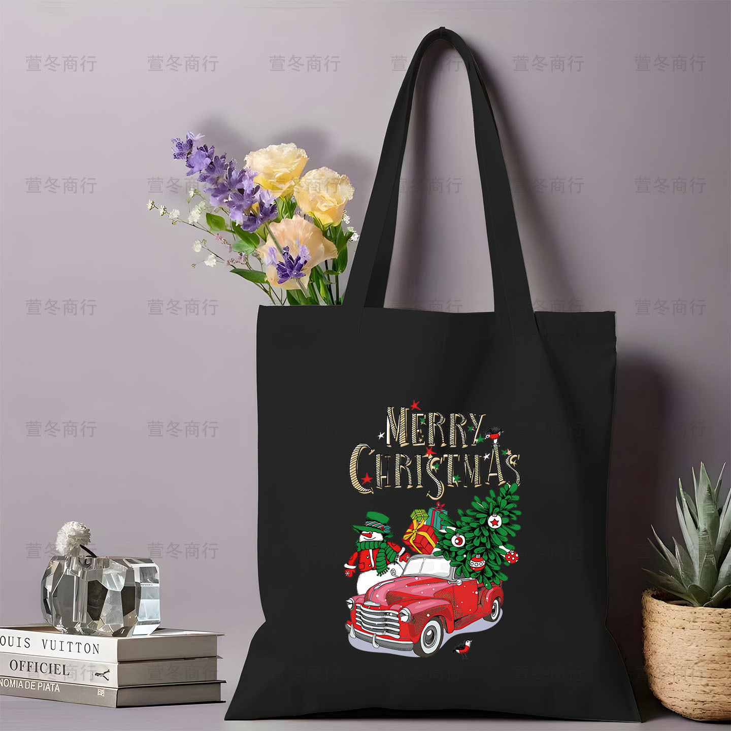Bolsa de lona de Santa Claus de dibujos animados estudiantes bolsas de lona de mano de Navidad bolsas de hombro de gran capacidad ventas calientes transfronterizas