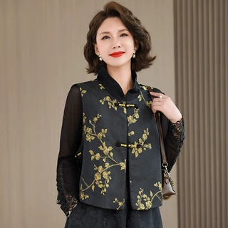 中年新中式国风复古刺绣背心马甲外穿女2026秋新款爆款坎肩上衣