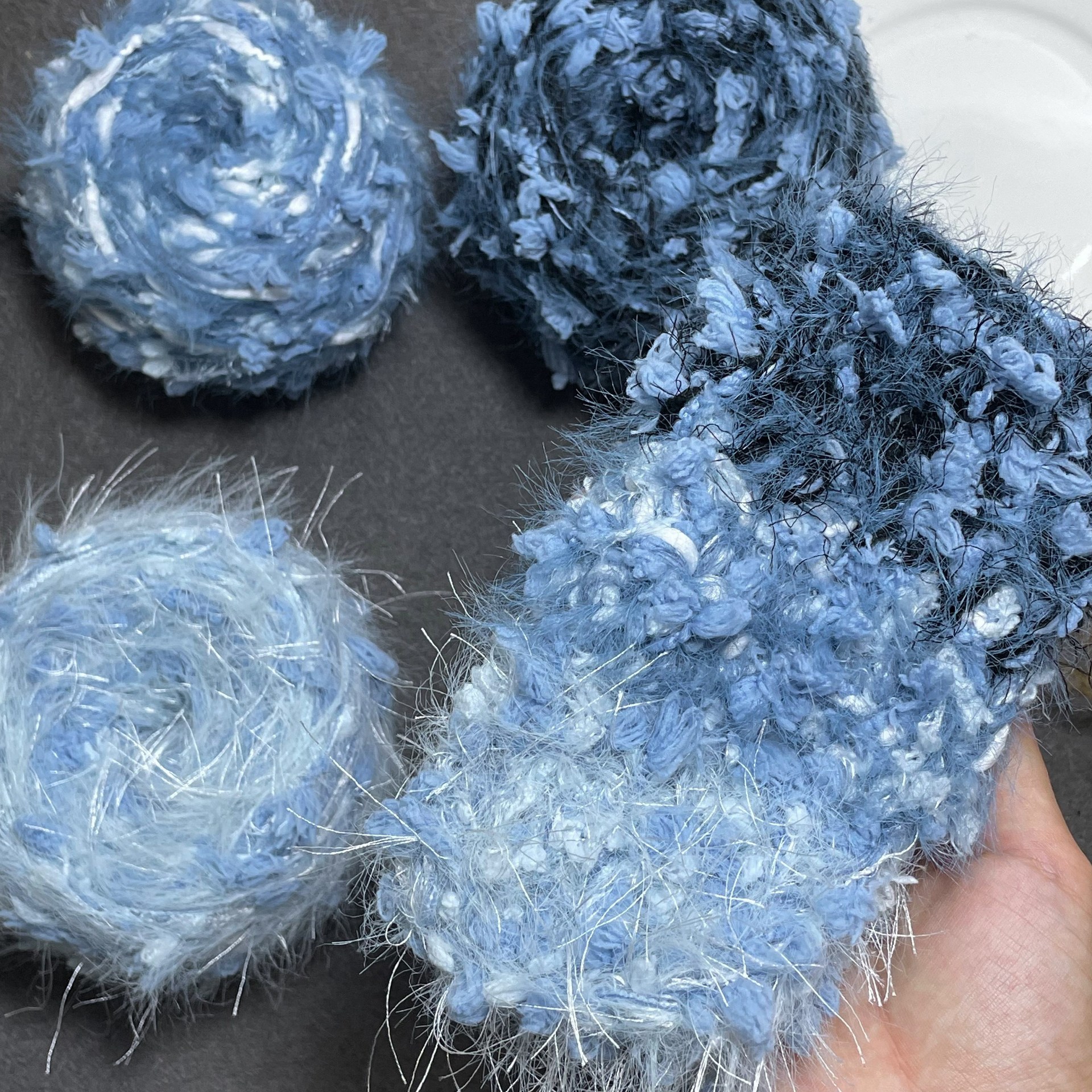 特色线蓝色系特色手混线diy毛线手工编织围巾猫耳朵帽子包包围脖
