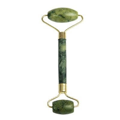 Placa de masaje de cristal de polvo en forma de corazón, masaje de rodillos de doble cabeza, masaje de lágrimas de jade, masaje facial conjunto de belleza