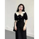 French Style Long Dress Flesh Covering Belly Covering Slim-fit Tight Waist Hepburn Style Small Black Dress High-end Black dress Women's Fashion