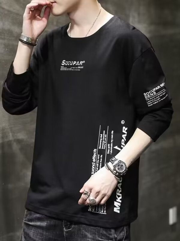 Camisetas y Ropa, Camisetas de Manga Larga Estilo Coreano, Otoño, Nuevas Sudaderas con Cuello Redondo, Camisetas de Manga Corta, Delgadas, Ajustadas, Modernas, Capa Base para Hombre