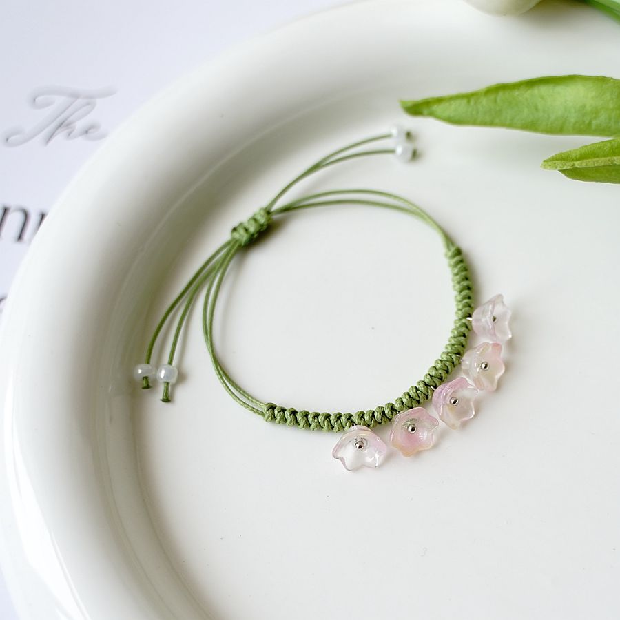 Verano Shangxin Guofeng Flor Pulsera tejida a mano Nicho Diseño Mori Hada Pulsera Mujer Trendy Spot 776C Pink One