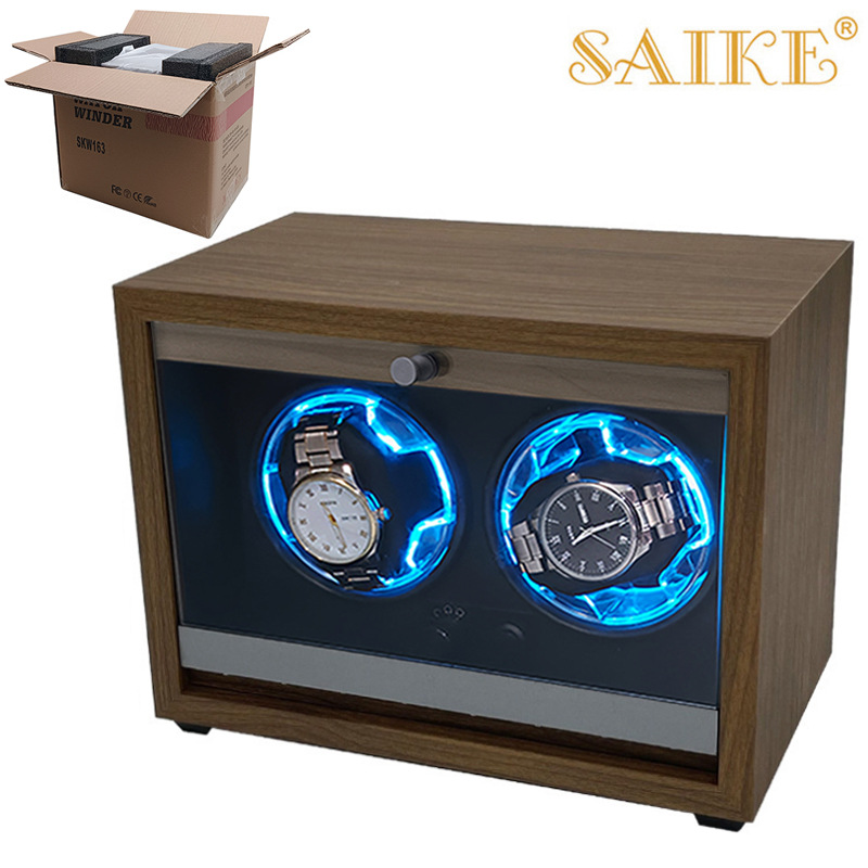 【无彩盒款】黑胡桃纹木质双表位自动摇表器电动2表上链表盒家用