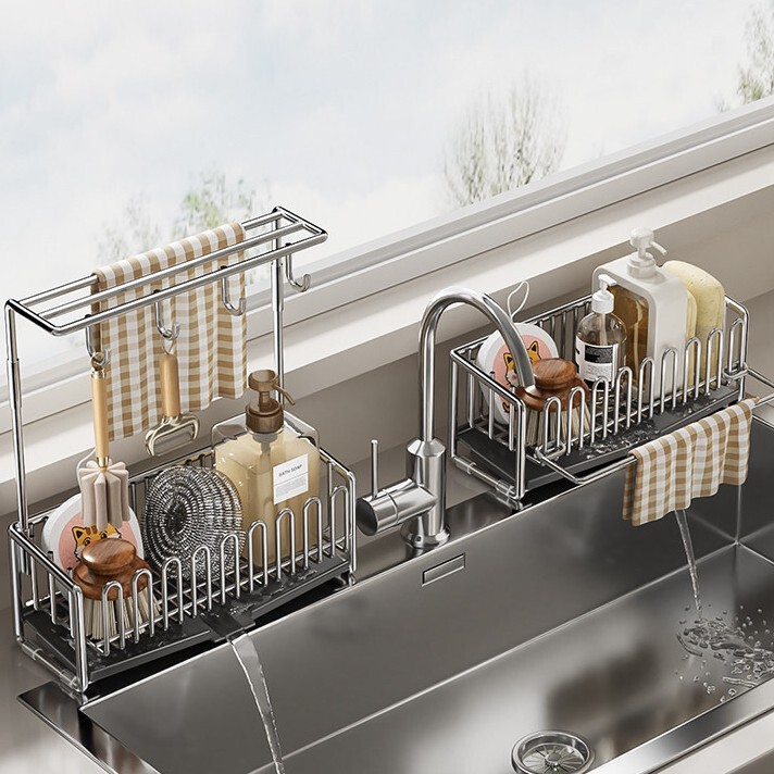 Stainless Steel Draining Rack Kitchen Storage Rack Household Sink Faucet Sponge Cloth Organizer Stainless Steel Draining Rack Kitchen Storage Rack Household Sink Faucet Sponge Cloth Organizer