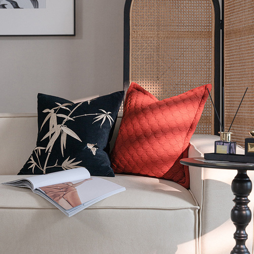New Chinese Style Velveteen Embroidered Bamboo Living Room Sofa Pillow Cover Cushion Throw Pillow Vintage Home Decor Pillow