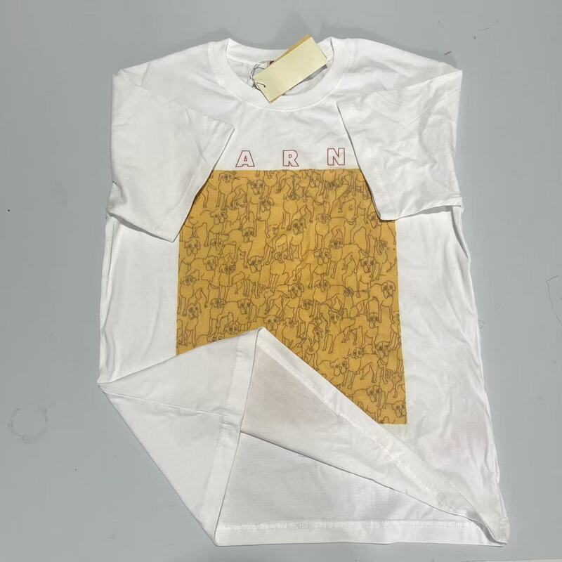 Cross-border bestseller in Japan and Korea: Mar yellow bottom line puppy spray-painted print casual cotton T-shirt for men and women couples Cross-border bestseller in Japan and Korea: Mar yellow bottom line puppy spray-painted print casual cotton T-shirt for men and women couples