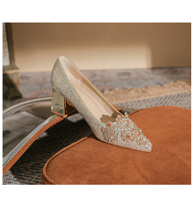 Giày cưới nữ mũi nhọn đính sequin gót dày Jin Gang CH60-50 — Màu sâm panh chi tiết 17