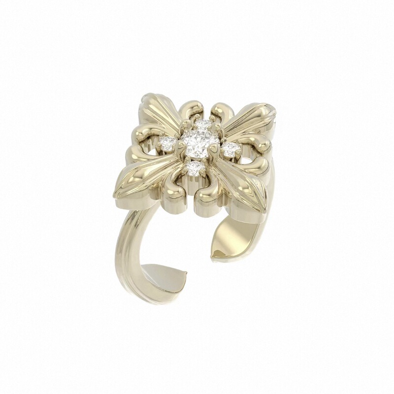 Hengjia Style Jewelry Titanium Gold Iris Flower Square Ring Open Vintage Light Luxury Maillard Jewelry Niche Women's Accessories
