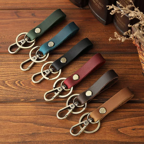 Personalized Leather Keychain Anti-Lost Car Pendant Genuine Leather Yellow Cow Crazy Horse Leather Factory Direct Wholesale Storage Luxury Light Luxury
