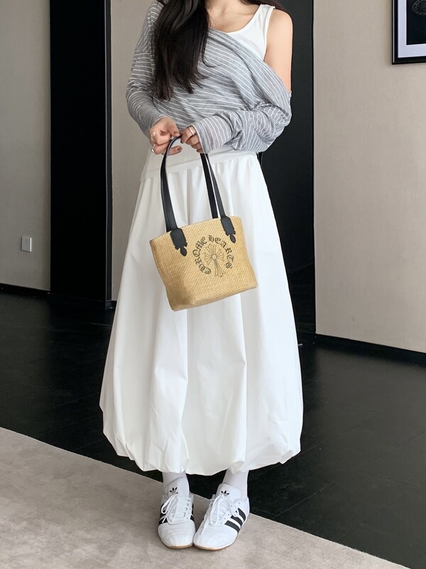 松紧腰显瘦灯笼花苞半身裙女秋季2025新款白色长裙中长款蓬蓬裙子|undefined