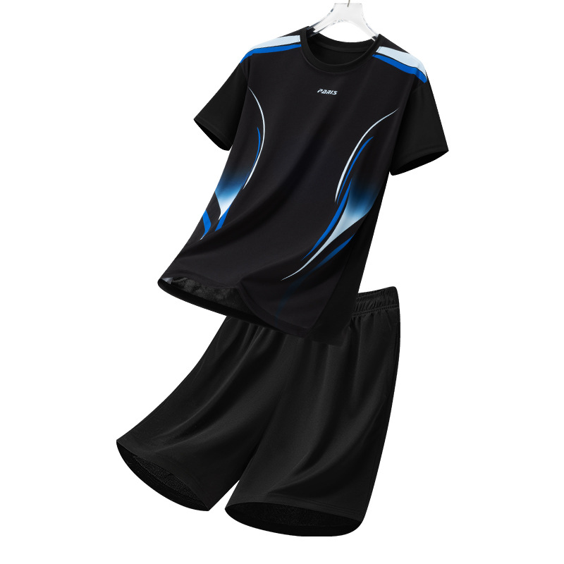 Traje deportivo para hombres, verano, traje casual para hombres, degradado impreso, suelto, de dos piezas, transpirable, de secado rápido, camiseta, pantalones cortos, hombres