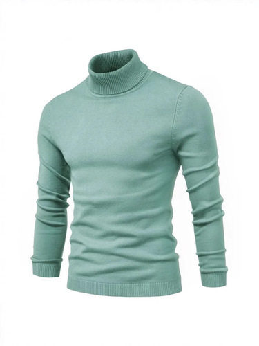 Wholesale Autumn/Winter Men's Semi-High Collar Solid Color Round Neck Sweater, Foreign Trade Men's Casual Knit Shirt, Cross-Border Line Sweater