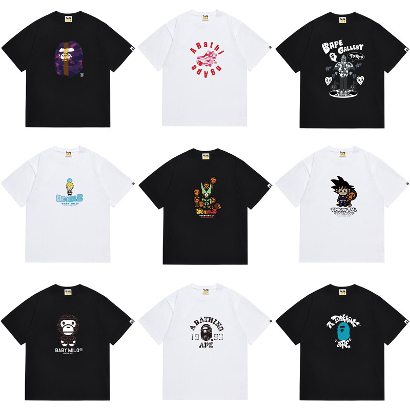Summer Japanese-Style New Trendy Brand Bape Ape Head Short-Sleeve Heavyweight Pure Cotton Cross-Border Student Couple Unisex T-Shirt