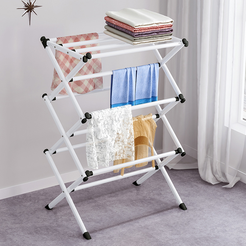Simple Clothes Drying Rack Floor-Standing Indoor Foldable Telescopic Clothes Drying Rod Household Balcony Clothes Quilt Drying Rack