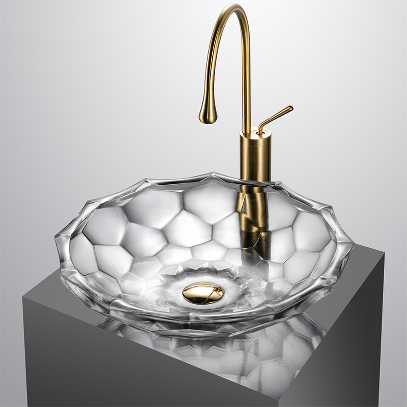 Gray transparent art glass table basin colorful crystal wash basin die-casting balcony simple table basin Hotel Villa