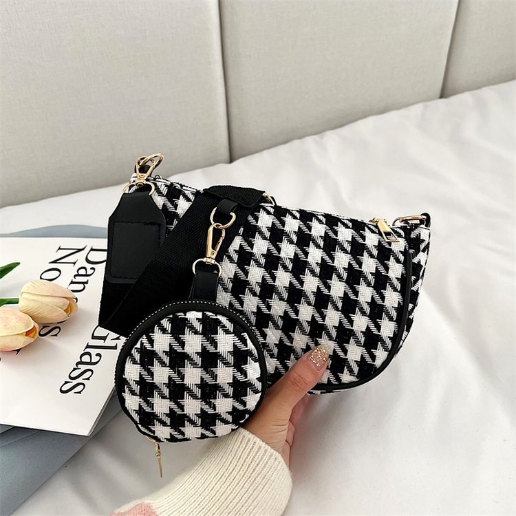 Korean Style New Fashion Casual Two-Piece Bag Shoulder Portable Women's Bag Plaid Crossbody Plaid Bag for Girls