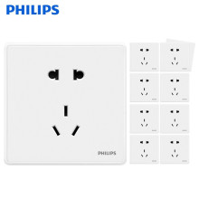 飞利浦PHILIPS五孔插座面板白二三插墙壁开关插座86型暗装家用