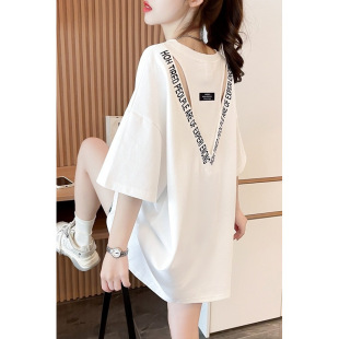 Carefully Cut Out Back Spliced ​​Short-Sleeved T-Shirt for Women, Loose and Lazy Style, Mid-Length Flesh-Covering Top for Outer Wear