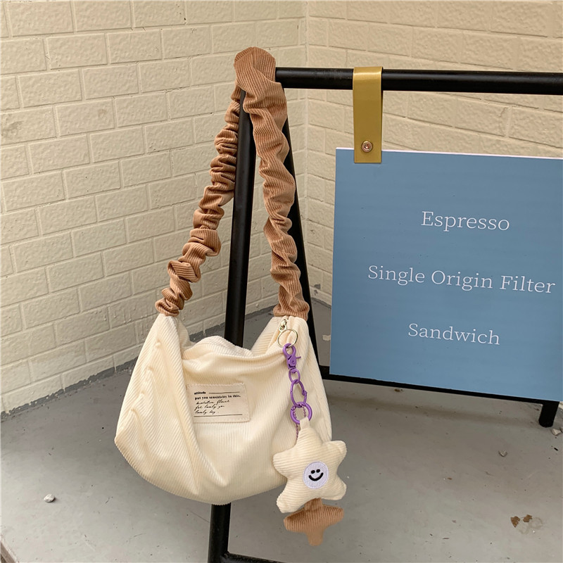 19212 corduroy retro underarm bag, sweet and youthful girl's single-shoulder bag with contrasting colors, cute student square bag undefined
