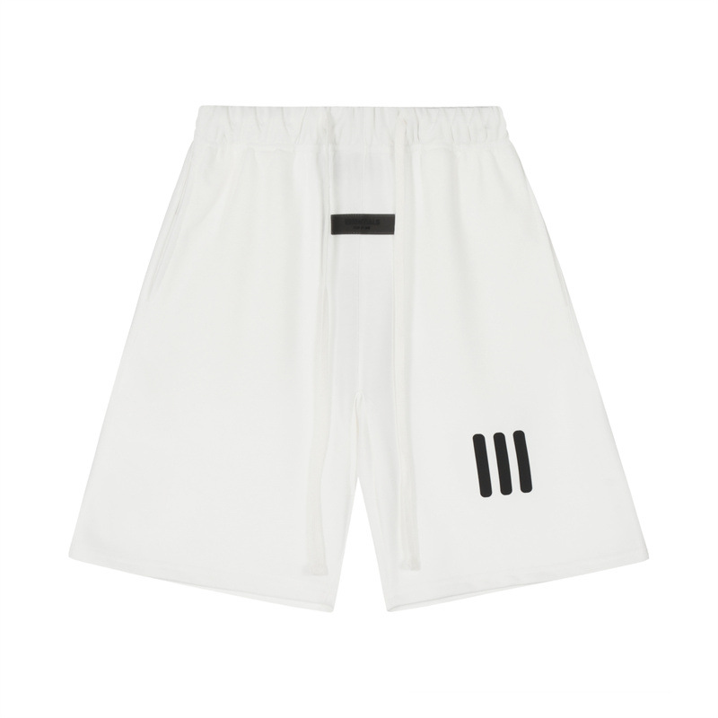 FOG ESSENTIALS de doble hilo, pantalones cortos de tres barras, marca de moda, estereoscópica, silicona, calles sueltas, pantalones de cinco puntos para hombres