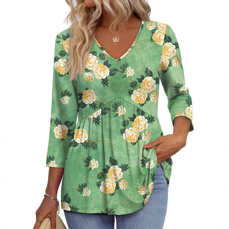 2026 New Style European and American Resort Style Printed Shirt with Three-Quarter Sleeves and Loose Fit 2026 New Style European and American Resort Style Printed Shirt with Three-Quarter Sleeves and Loose Fit