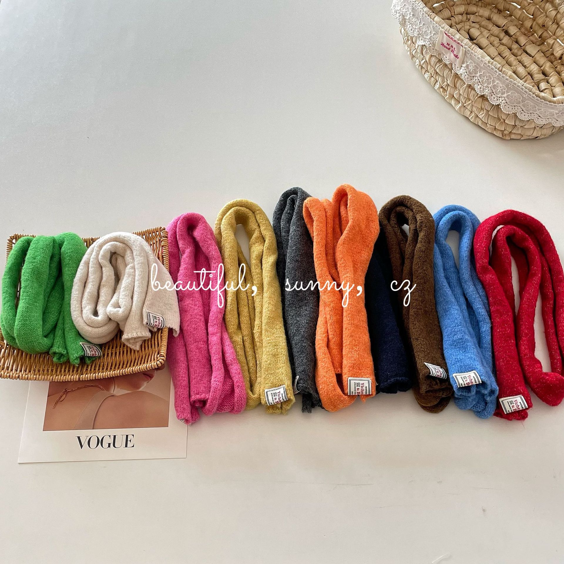 Elegant and sophisticated slim children's long scarf in solid candy colors for decoration