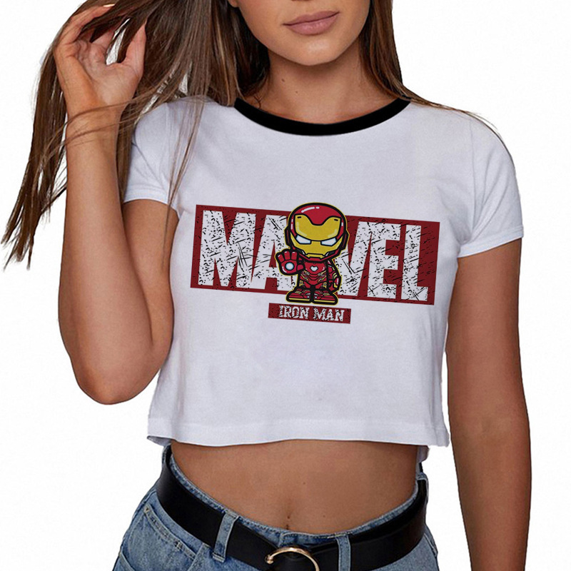 Marvel Crop Tops Cropped Marvel Super Heroes Iron Man Printed Navel Sexy T-shirt for Women