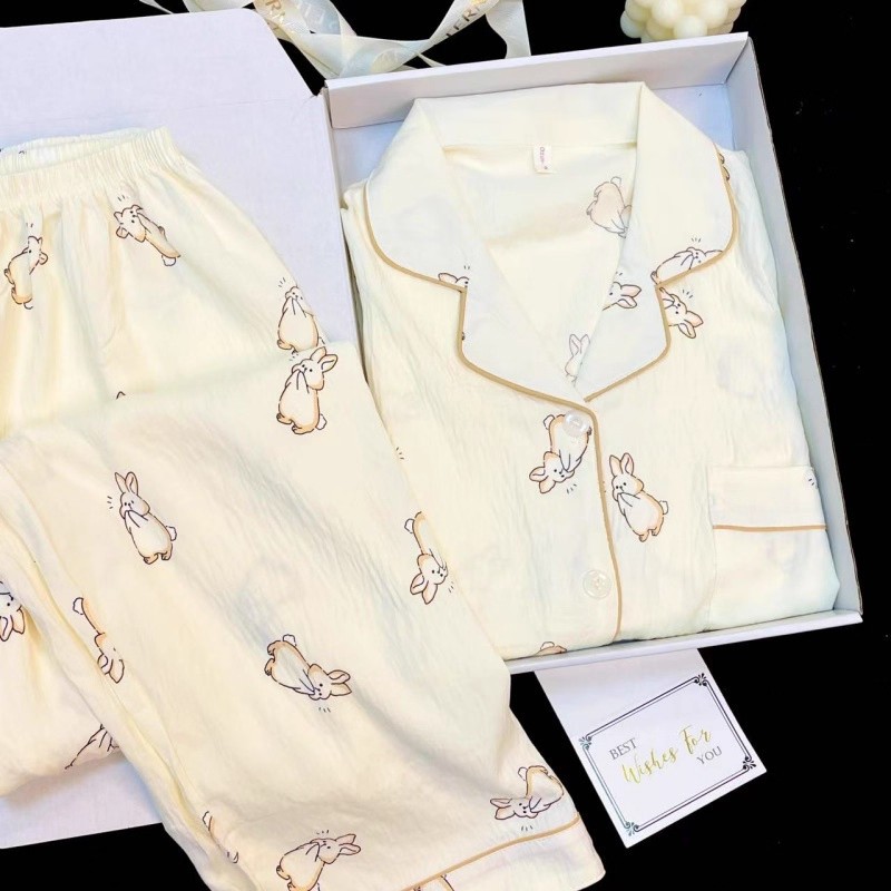 Pijamas de primavera y otoño al por mayor transfronterizos de estrellas y luna dulces pantalones cardigans de manga larga se pueden usar con un conjunto de ropa de casa