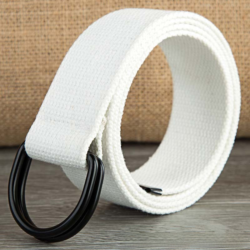 Men's belt wholesale canvas men's and women's simple double ring buckle belt youth fashion brand student color belt strap_viptrois.com