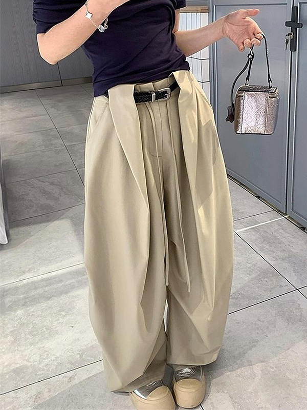 美式高腰阔腿休闲裤女夏秋韩系设计宽松显瘦垂感慵懒百搭长款裤子|undefined