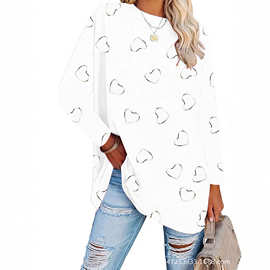 跨境欧美女装春秋四季印爱心舒适上衣