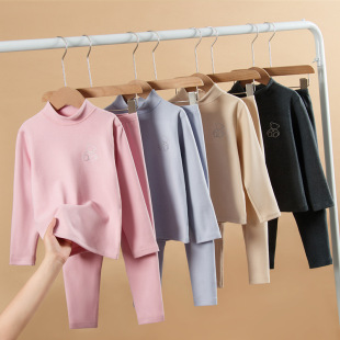 Children's New High Neck Suit Girls' Autumn and Winter Thermal Underwear Suit Boys' Inner Wear Autumn Clothes Pants Pajamas Velvet
