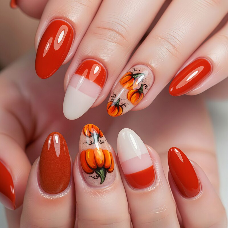 Halloween Pumpkin Nails Orange Red Solid Color Gradient Fake Nails 24 Pieces European and American Fashion Fake Nails Halloween Pumpkin Nails Orange Red Solid Color Gradient Fake Nails 24 Pieces European and American Fashion Fake Nails