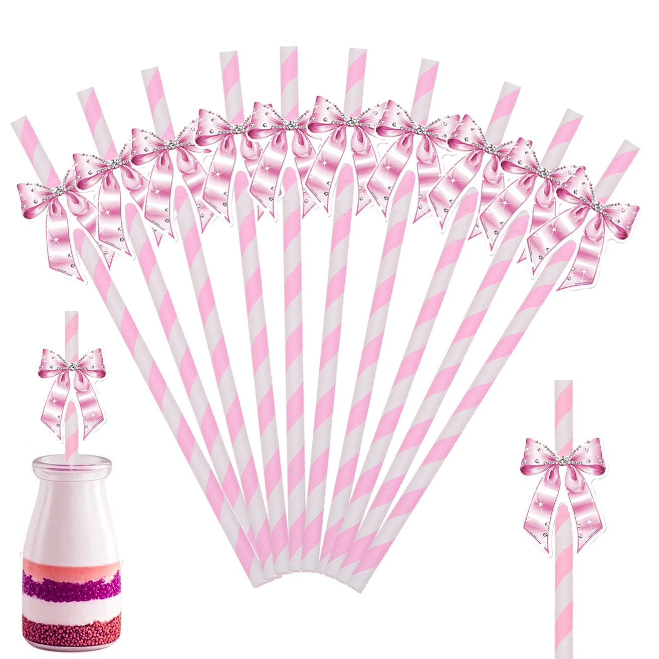 Pajita de papel con lazo creativo transfronterizo decoración de fiesta mesa de postres vestido de cumpleaños botella de pudín complemento de pastel