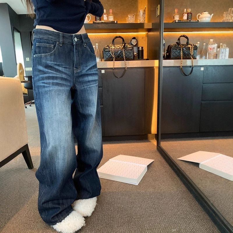 Sunoneone111.10 20:00 Berlin Blue Low Waist Cat Whiskers Retro Dark Blue Jeans Autumn and Winter
