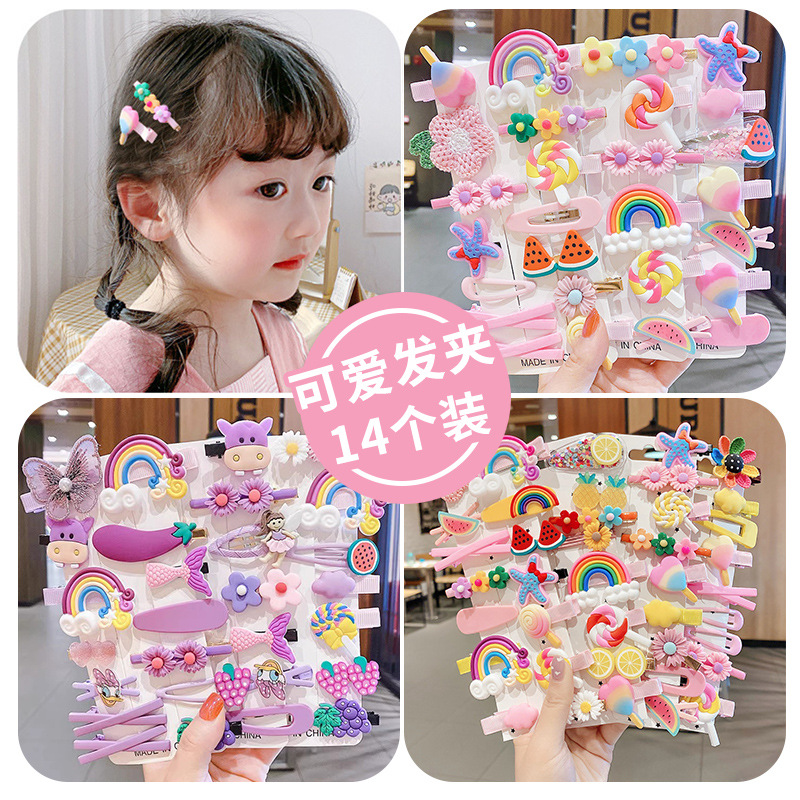 free shipping 14 pieces children‘s online red cartoon barrettes south korea princess headdress girl‘s broken hair bb hairpin baby hair accessories