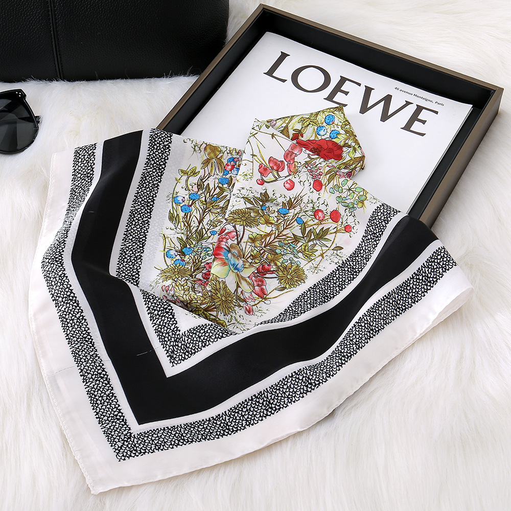 Hangzhou seda elegante estampado floral imitación seda bufanda de seda chal moda atmósfera satén bufanda cuadrada de sentido avanzado