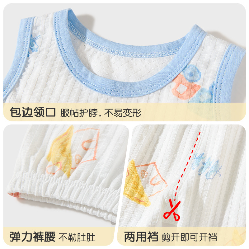 Traje de chaleco para bebé Verano niños algodón fino sin mangas cuerpo dividido fuera niños y niñas ropa de verano para bebés image 5