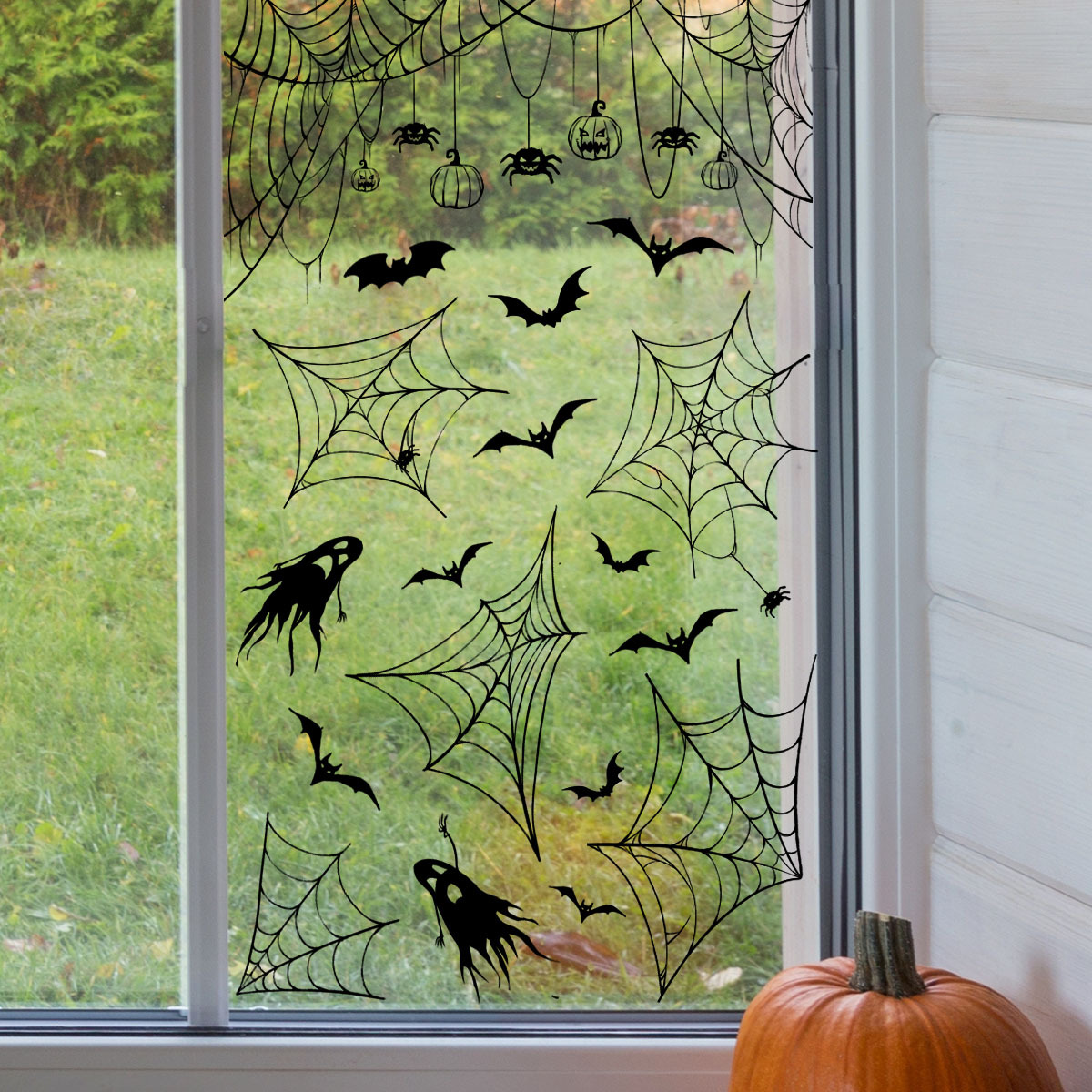 Halloween Bat And Spider Web Window Wall Sticker Removable_voghion.com