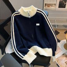 自留款推荐~撞色条纹棒球服外套女春秋新款针织衫拼接拉链小个子