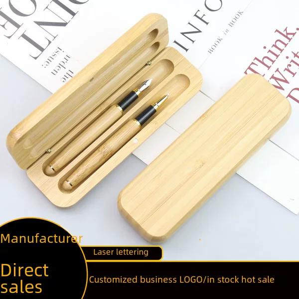 Factory direct bamboo pen box, bamboo pair pen box, business gift pair pen, water-based sign pen, neutral ball pen